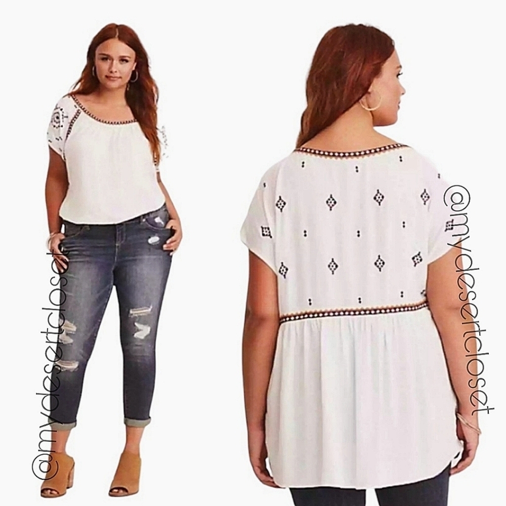 Torrid Embroidered Ivory Crepe Rayon Dolman Blouse Top Sz 3X NWT